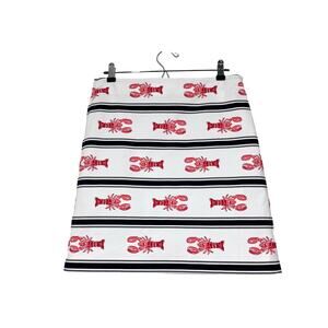 Talbots White Mini Skirt with Red Lobster Print and Black Stripes